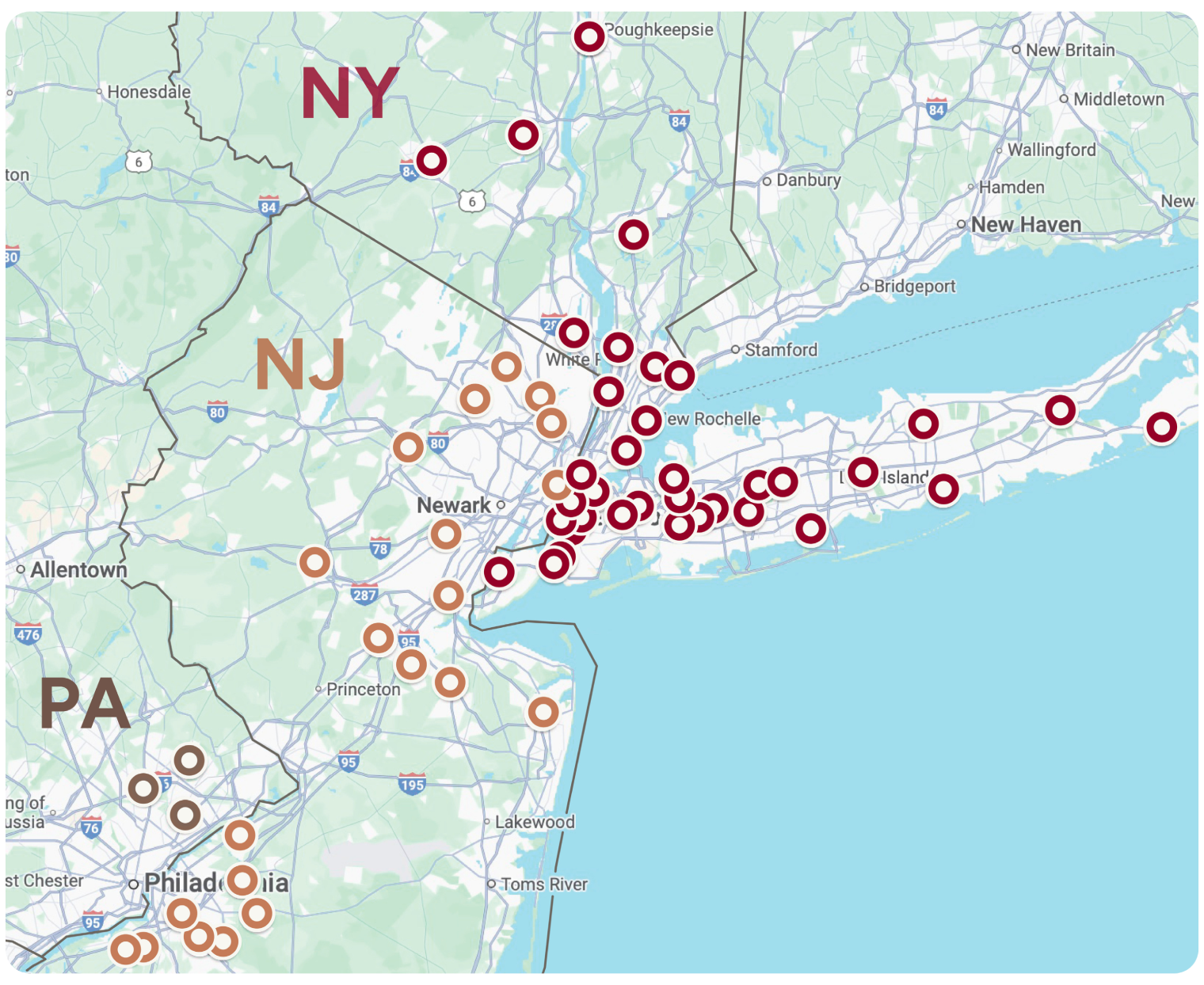 map of New York and New Jersey